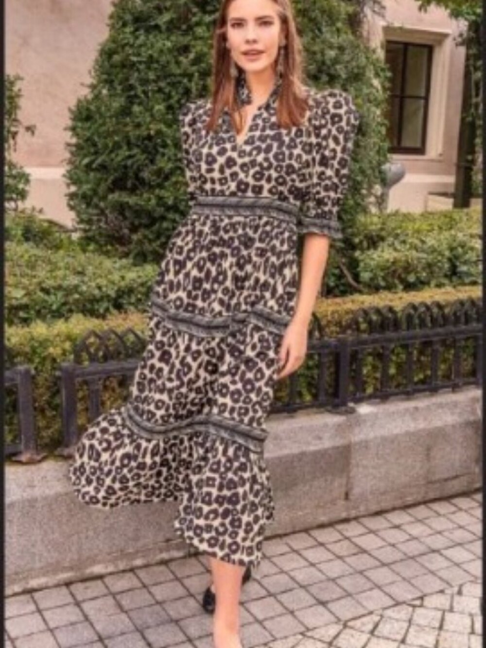 Gretchen Scott Teardrop Leopard Print Midi Dress Size M